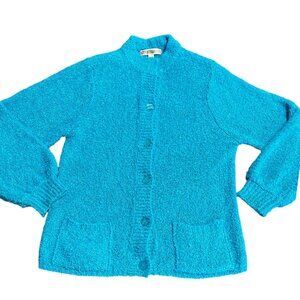 Joan Harper vintage chunky‎ nubby blue button down cardigan sweater pockets sz S